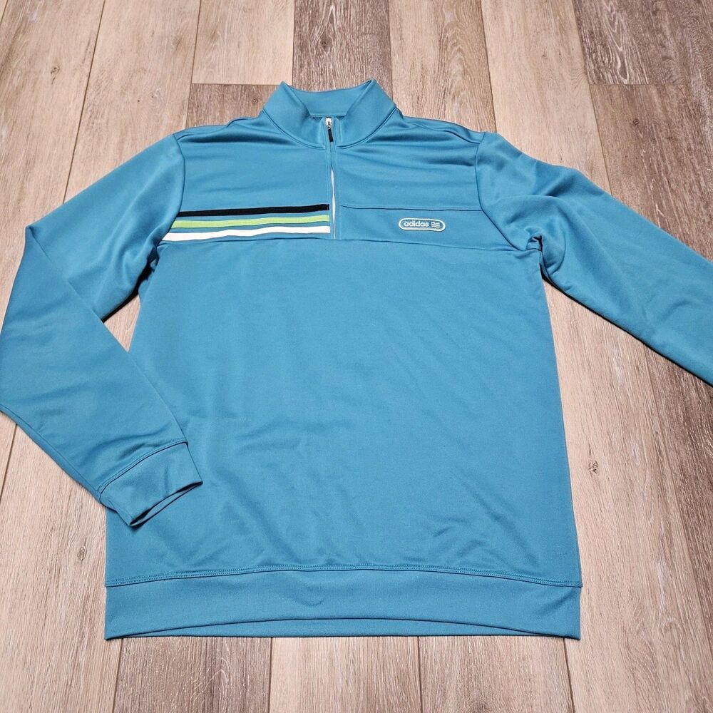 Adidas Retro Golf Pullover 1/4 Zip Sweatshirt Men's Medium Turquoise Mock Neck